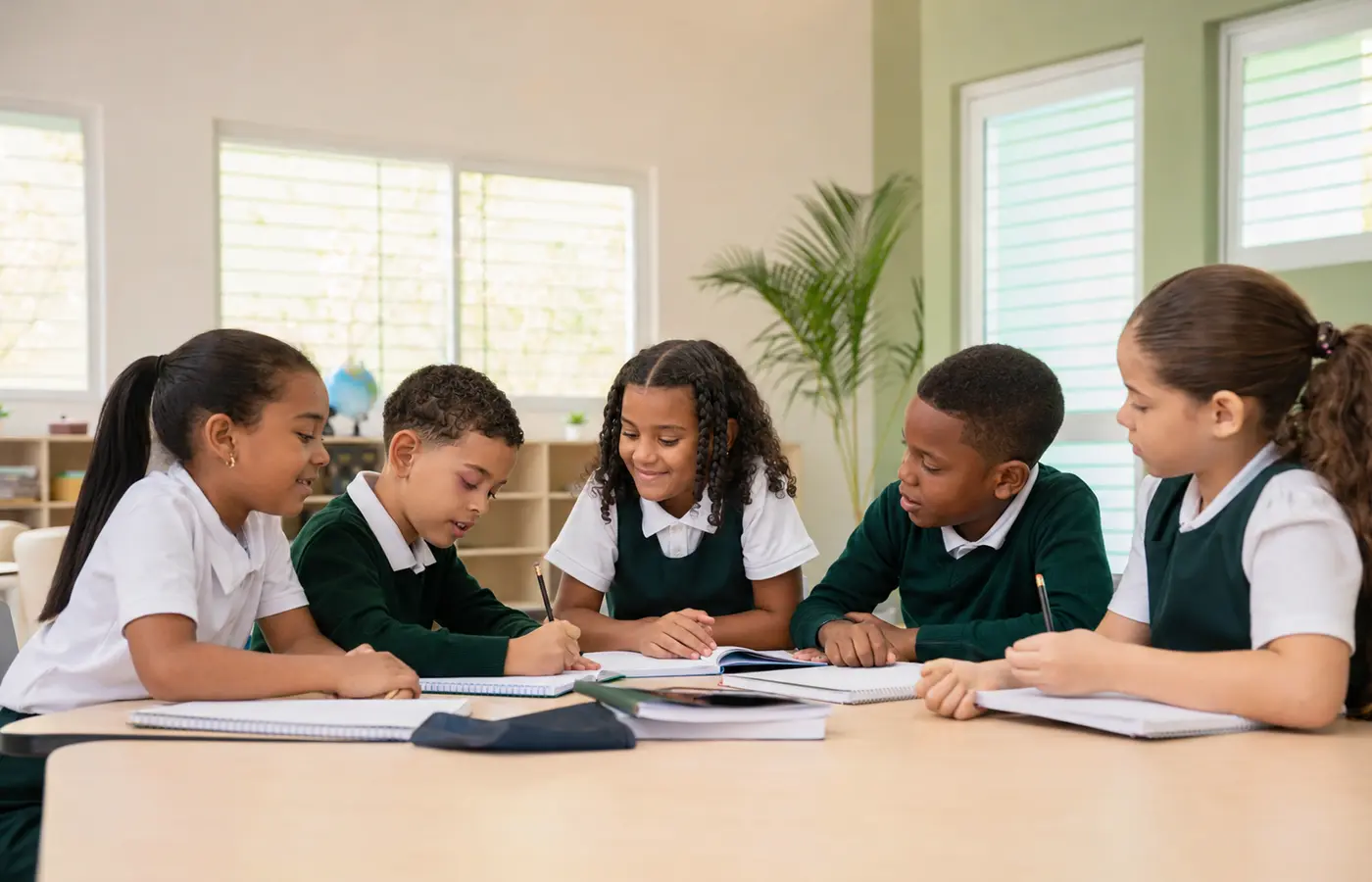 Estudiantes del nivel Primaria trabajando en equipo