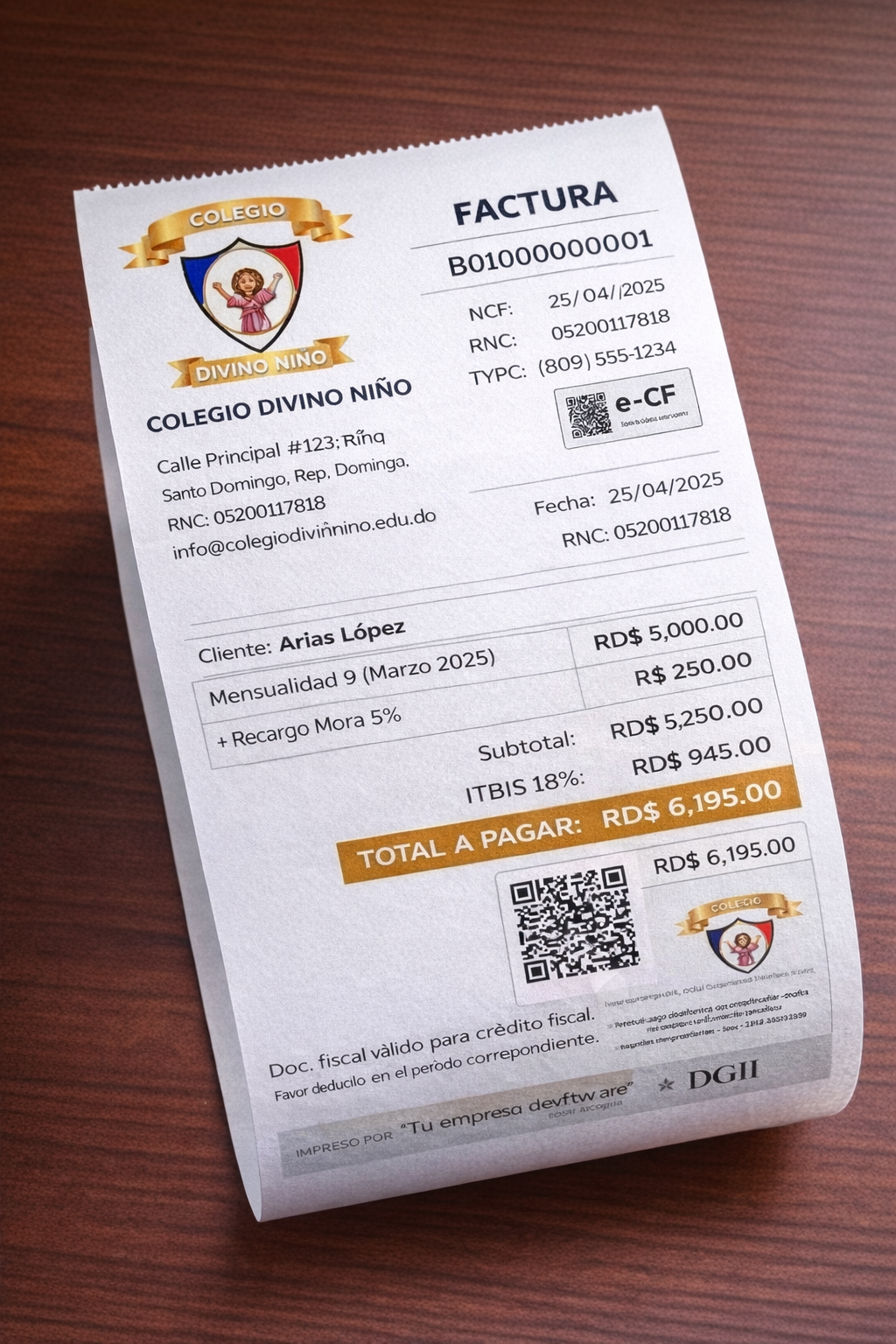 FACTURA del Colegio Divino Niño